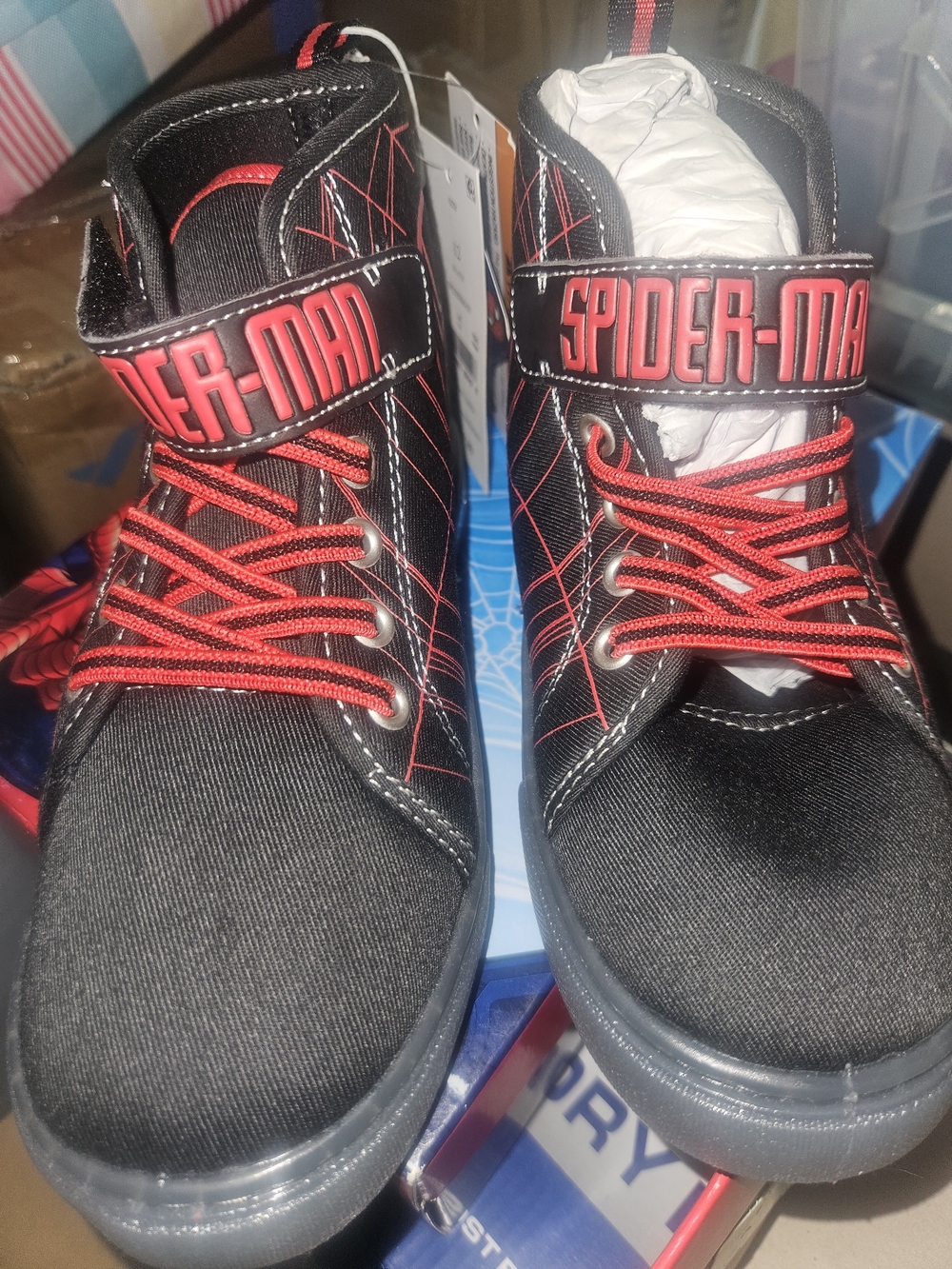 Spiderman Kids Black and Red High-Top Sneakers with Web Detail